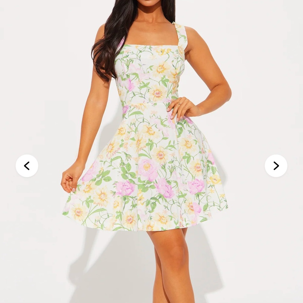 Fashion Nova Floral Mini Dress - Pink, Yellow, Green